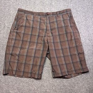 Antigua Golf Shorts Mens 40 Brown Plaid Performance Flat Front Synthethic Hybrid